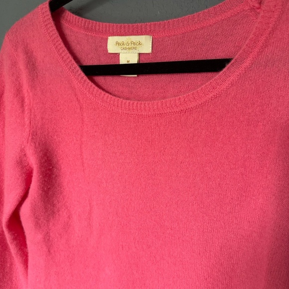 Peck & Peck 100% Cashmere Sweater 3/4 Sleeve Size M Pink Lightweight Minimalist - Picture 4 of 7